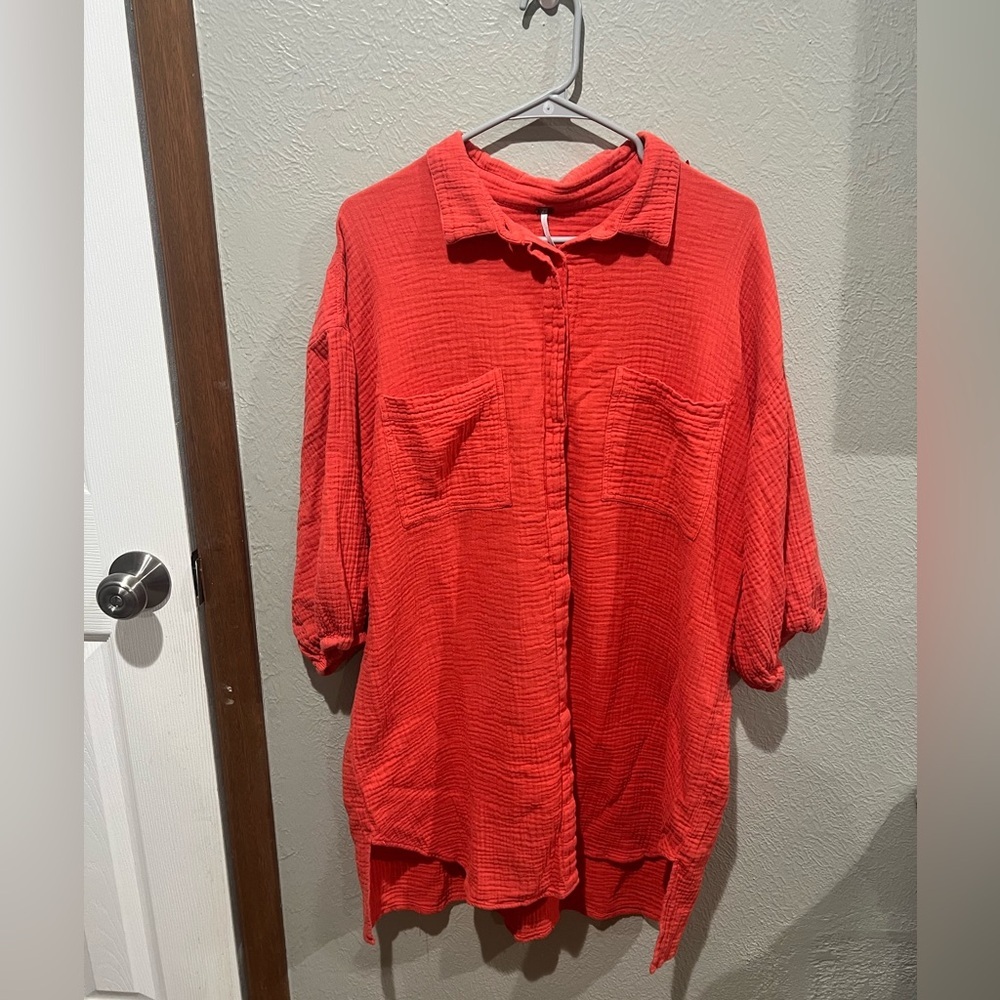 Corral Textured Button-Front Women's Dress Shirt Size L EUC Gauzey Cotton 100%